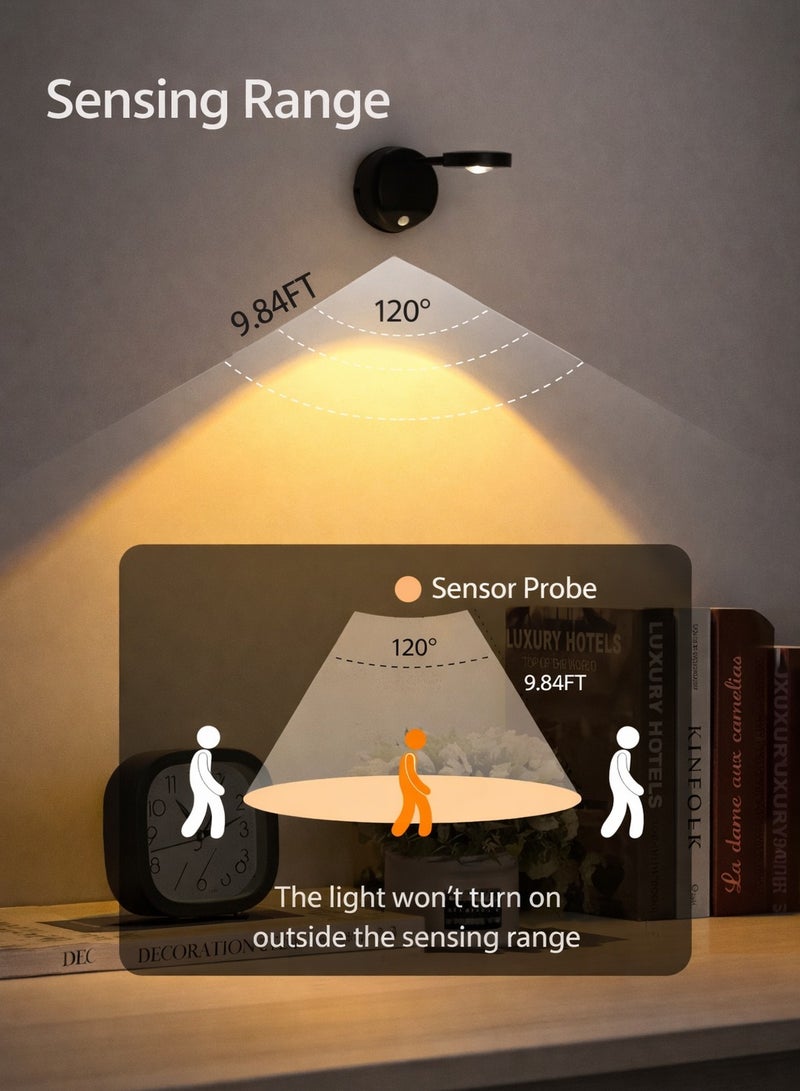 ARNOTEC LED Motion Sensor Night Light,Rechargeable Wall Sconce,Picture Light,Dimmable 3 Color Temperature,360°Rotation Wireless Spotlight for Wall Stair Kids Room Hallway Bedroom Cabinet Closet - Image 4